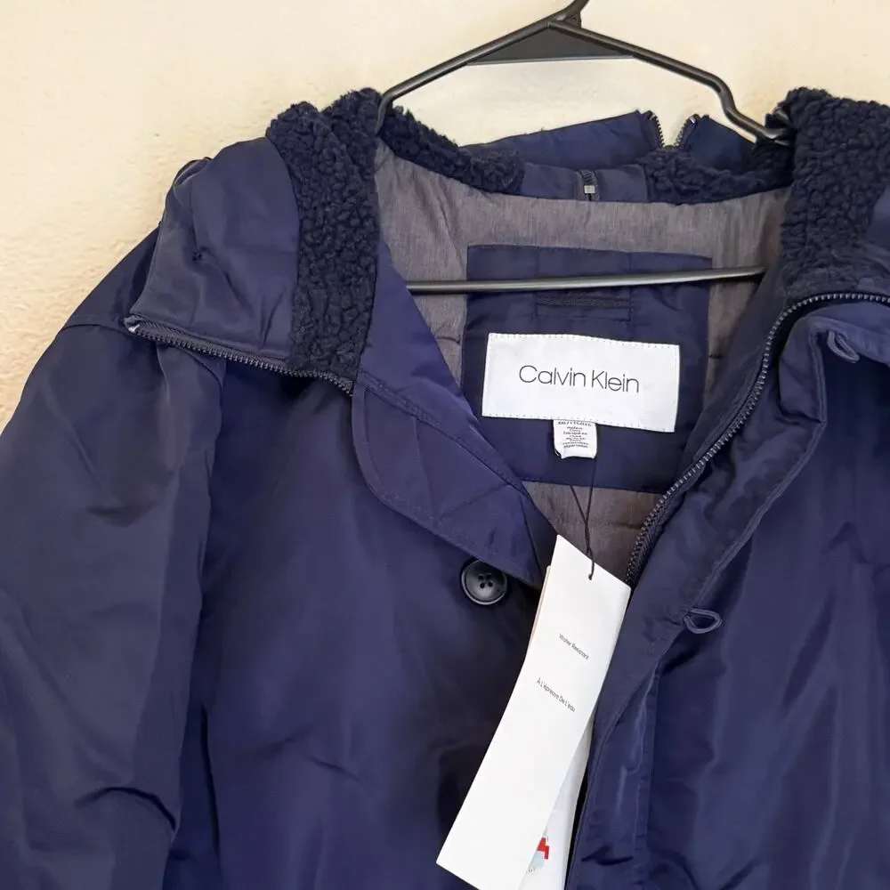 $228 Calvin Klein Oversized Hooded Water Resistant Puffer Bomber Jacket Navy 2XL